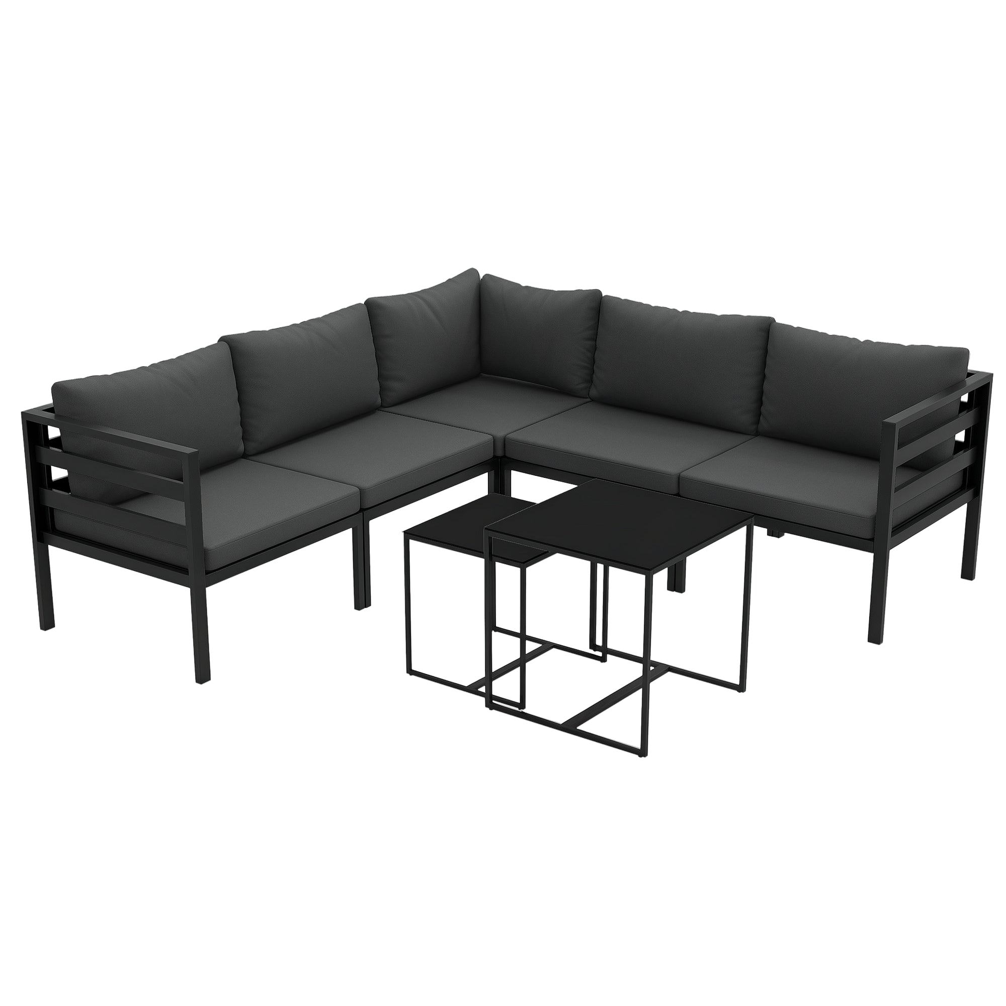 7-Piece Garden Furniture Set Patio Furniture Set Includes 5 Outdoor Sofa Modules with Cushions and 2 Center Tables for Gray Patio