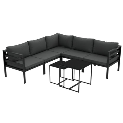 7-Piece Garden Furniture Set Patio Furniture Set Includes 5 Outdoor Sofa Modules with Cushions and 2 Center Tables for Gray Patio