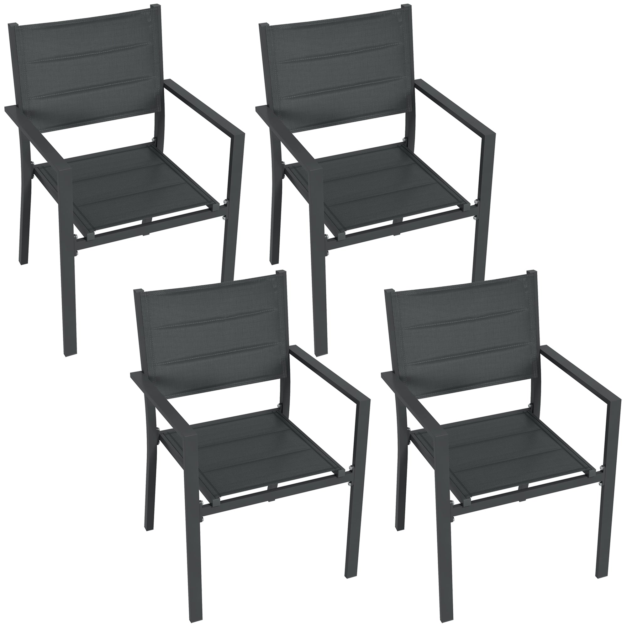 Set of 4 stackable aluminum and textilene garden chairs with armrests, set of 4 pieces for outdoor, Gray