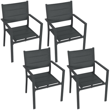 Set of 4 stackable aluminum and textilene garden chairs with armrests, set of 4 pieces for outdoor, Gray