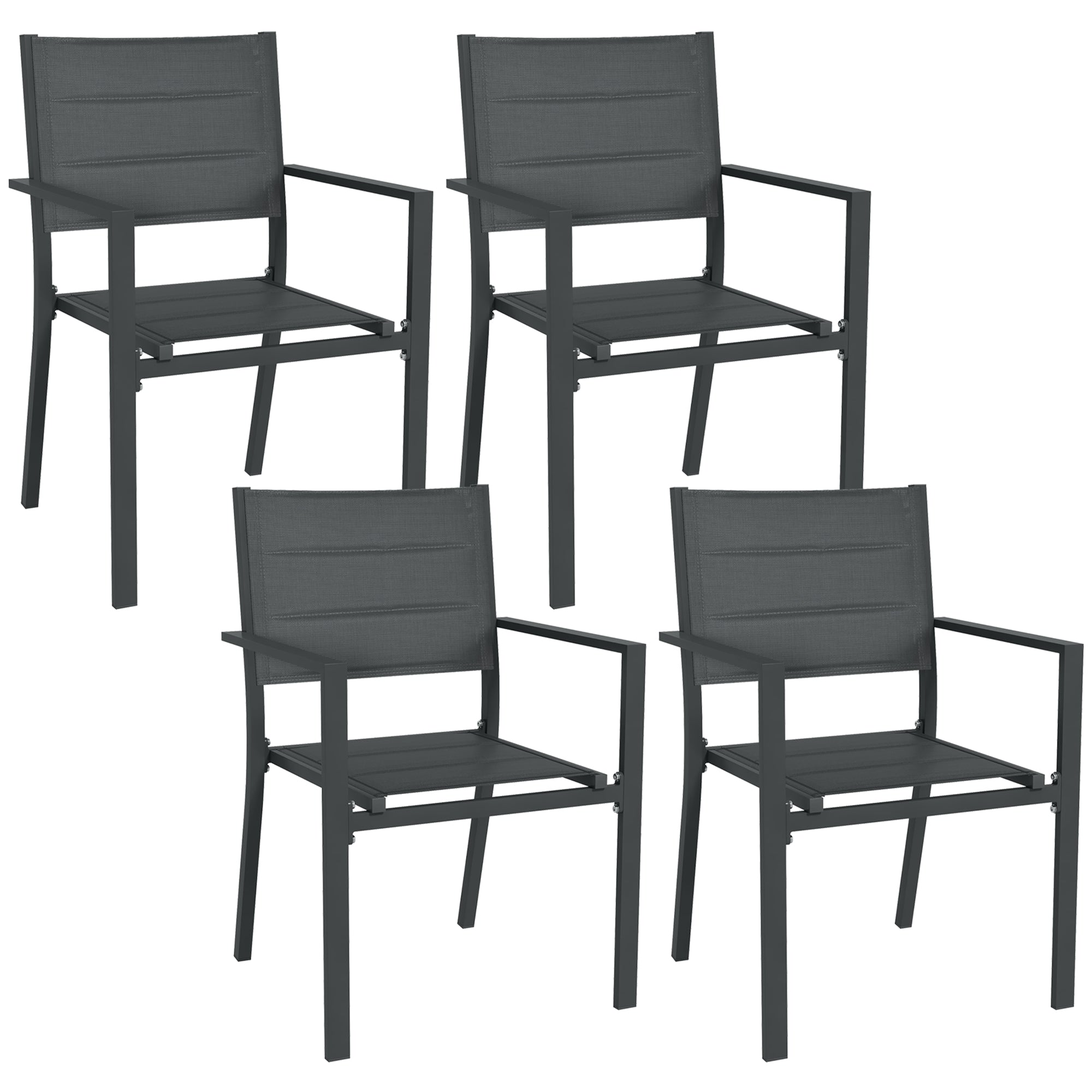Set of 4 stackable aluminum and textilene garden chairs with armrests, set of 4 pieces for outdoor, Gray