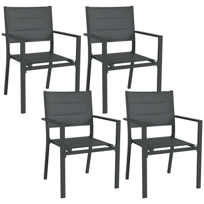 Set of 4 stackable aluminum and textilene garden chairs with armrests, set of 4 pieces for outdoor, Gray