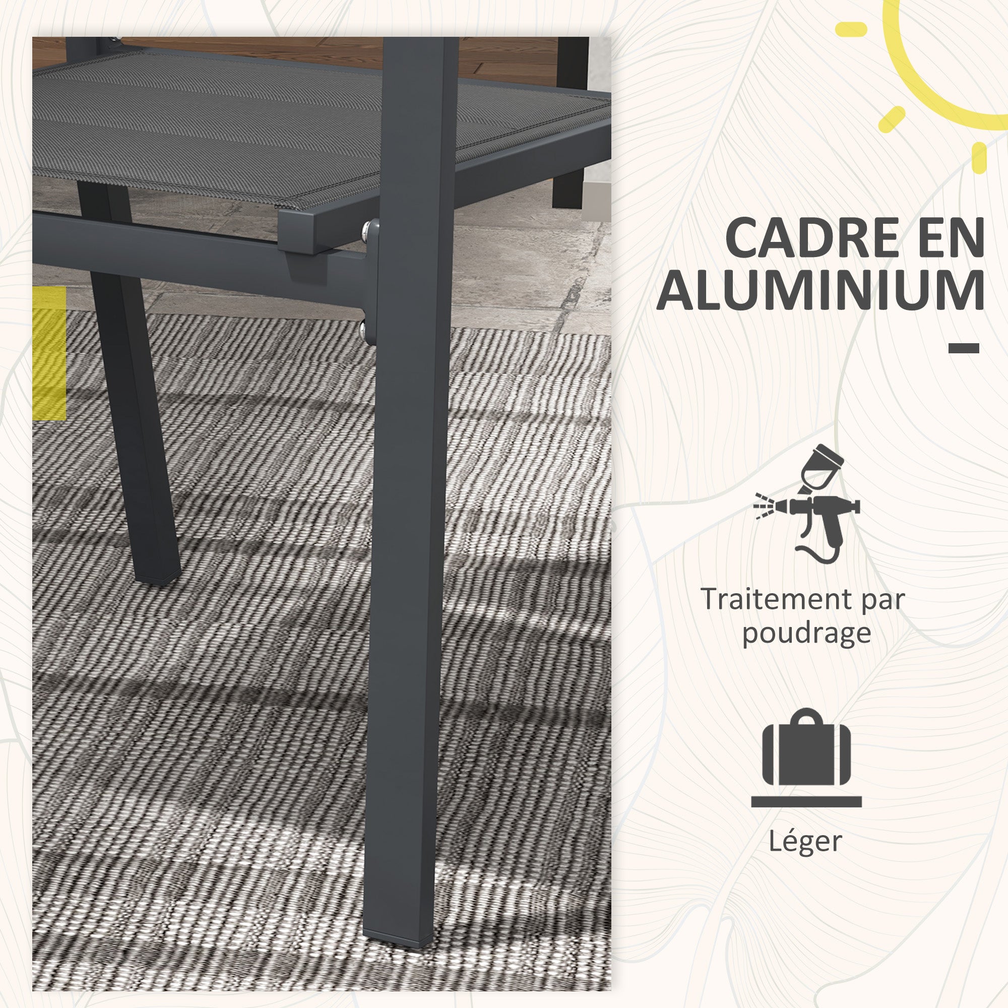 Set of 4 stackable aluminum and textilene garden chairs with armrests, set of 4 pieces for outdoor, Gray