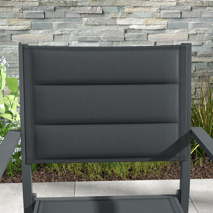 Set of 4 stackable aluminum and textilene garden chairs with armrests, set of 4 pieces for outdoor, Gray
