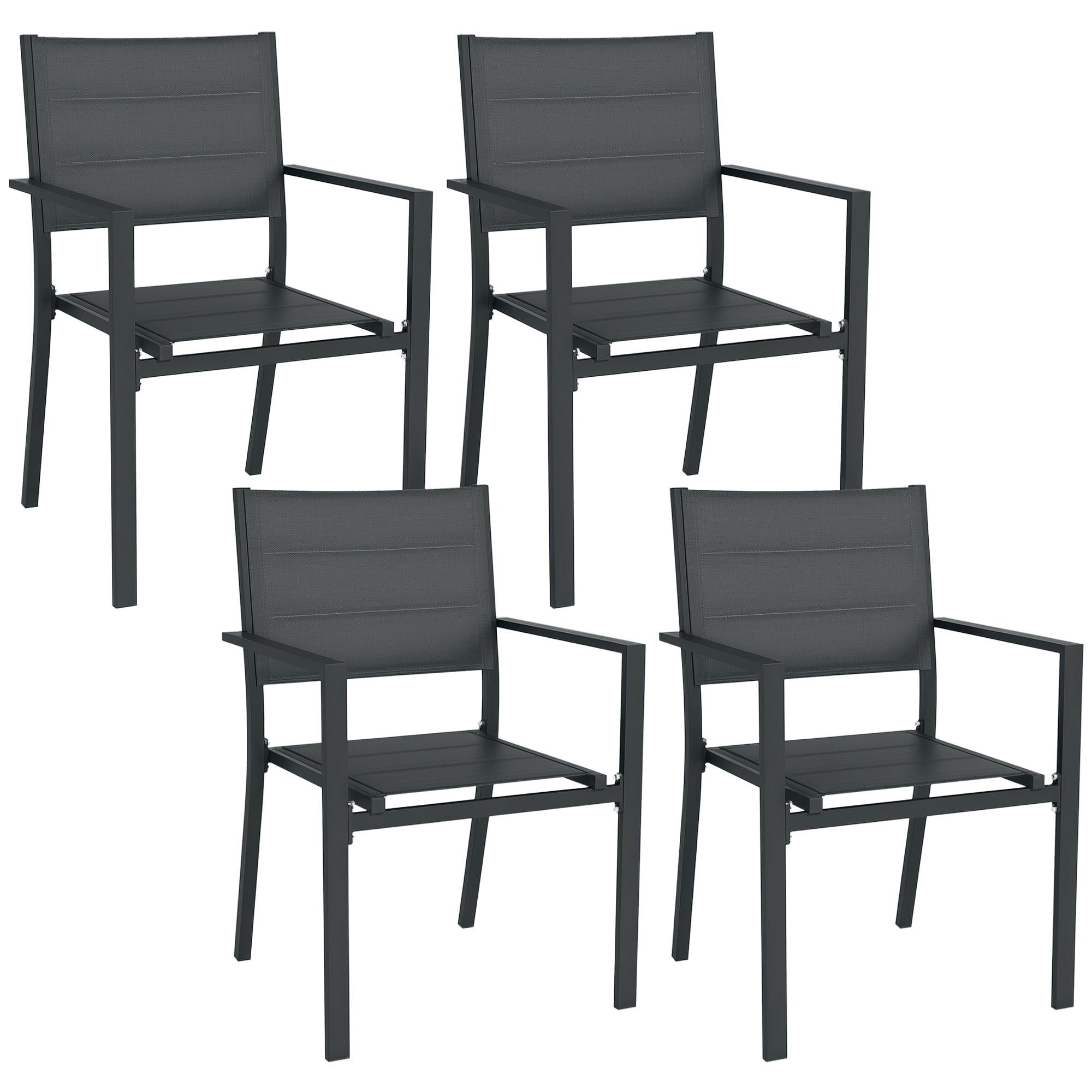 Set of 4 stackable aluminum and textilene garden chairs with armrests, set of 4 pieces for outdoor, Gray