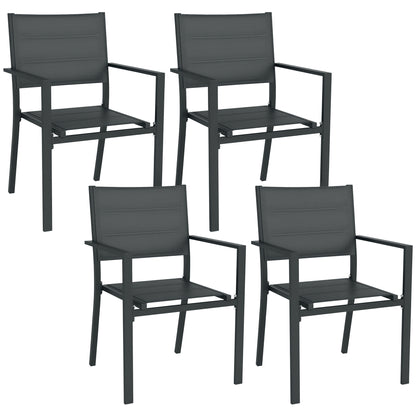 Set of 4 stackable aluminum and textilene garden chairs with armrests, set of 4 pieces for outdoor, Gray