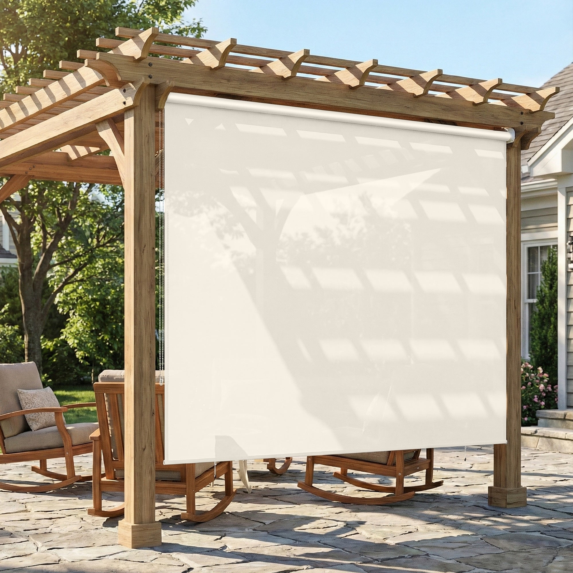 Outdoor Roller Blind 2.4 x 1.6 m — Blackout Retractable Privacy Shade, Waterproof, Aluminum Frame & 180 g/m² Polyester UPF30+, Cream