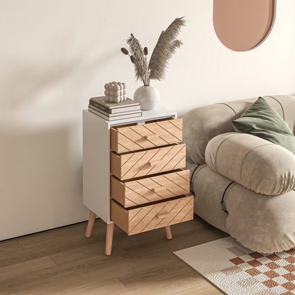 Chest of Drawers with 4 Drawers Bedroom Chest of Drawers Bedside Table with Raised Legs for Living Room 40x30x75 cm White and Natural