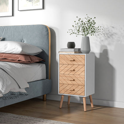 Chest of Drawers with 4 Drawers Bedroom Chest of Drawers Bedside Table with Raised Legs for Living Room 40x30x75 cm White and Natural