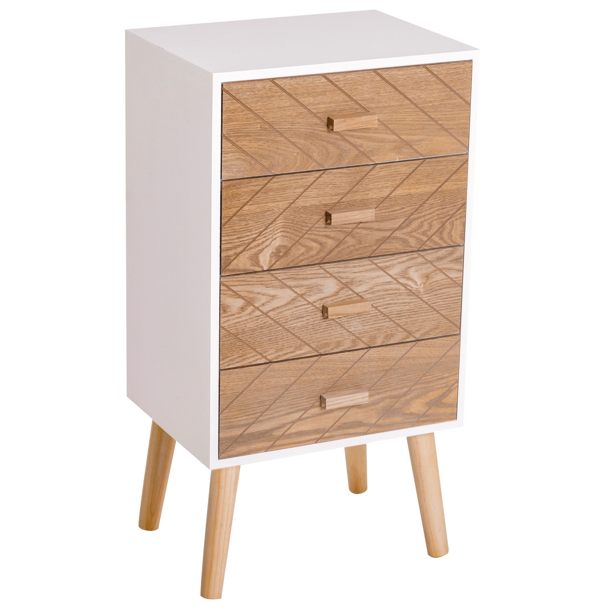 Chest of Drawers with 4 Drawers Bedroom Chest of Drawers Bedside Table with Raised Legs for Living Room 40x30x75 cm White and Natural