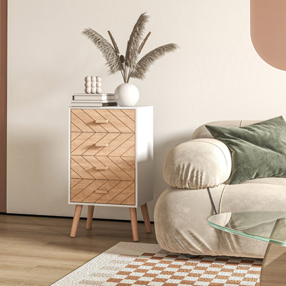 Chest of Drawers with 4 Drawers Bedroom Chest of Drawers Bedside Table with Raised Legs for Living Room 40x30x75 cm White and Natural