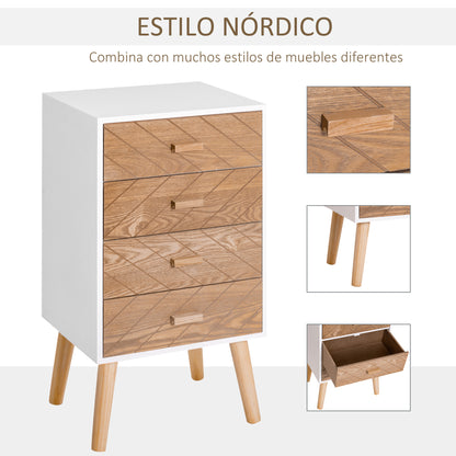 Chest of Drawers with 4 Drawers Bedroom Chest of Drawers Bedside Table with Raised Legs for Living Room 40x30x75 cm White and Natural