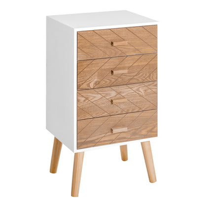 Chest of Drawers with 4 Drawers Bedroom Chest of Drawers Bedside Table with Raised Legs for Living Room 40x30x75 cm White and Natural