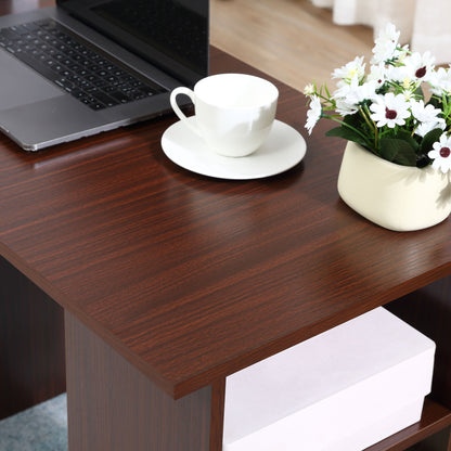 Office Desk with 3 Reversible Drawers and 3 Shelves, 120cm Wooden Desk for Bedroom, Walnut Color