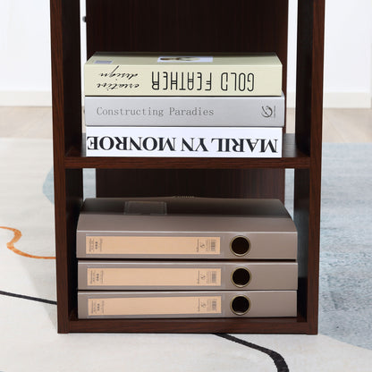 Office Desk with 3 Reversible Drawers and 3 Shelves, 120cm Wooden Desk for Bedroom, Walnut Color