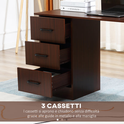 Office Desk with 3 Reversible Drawers and 3 Shelves, 120cm Wooden Desk for Bedroom, Walnut Color