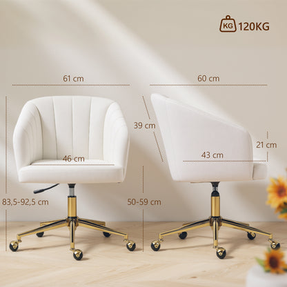 Velvet Office Chair with Casters — Padded Channel Back, Wide Seat, Adjustable Height, High‑Resilience Foam — Cream