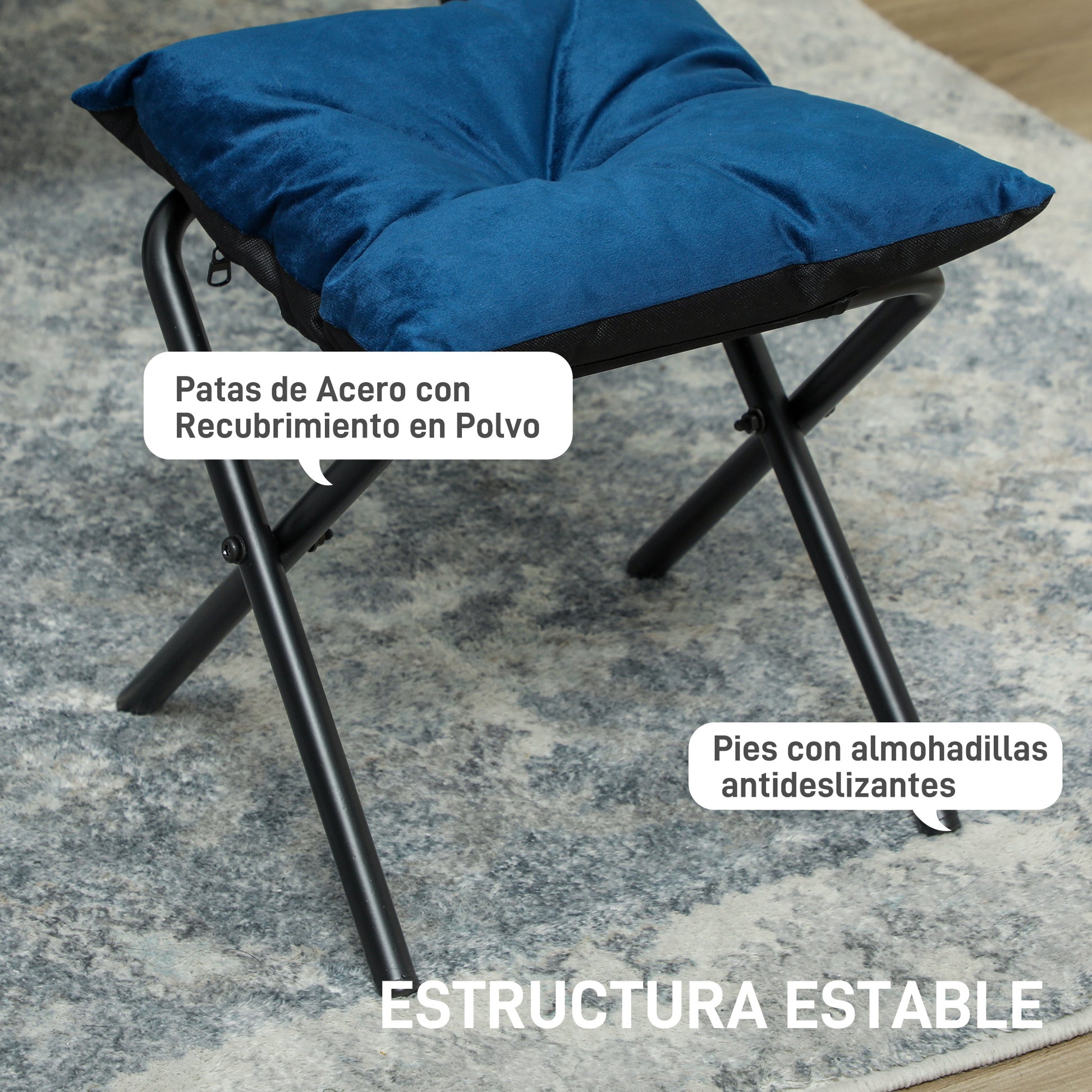 Living Room Chair with Footstool Relax Armchair for Bedroom with Side Pockets and Steel Legs for Dark Blue Living Room