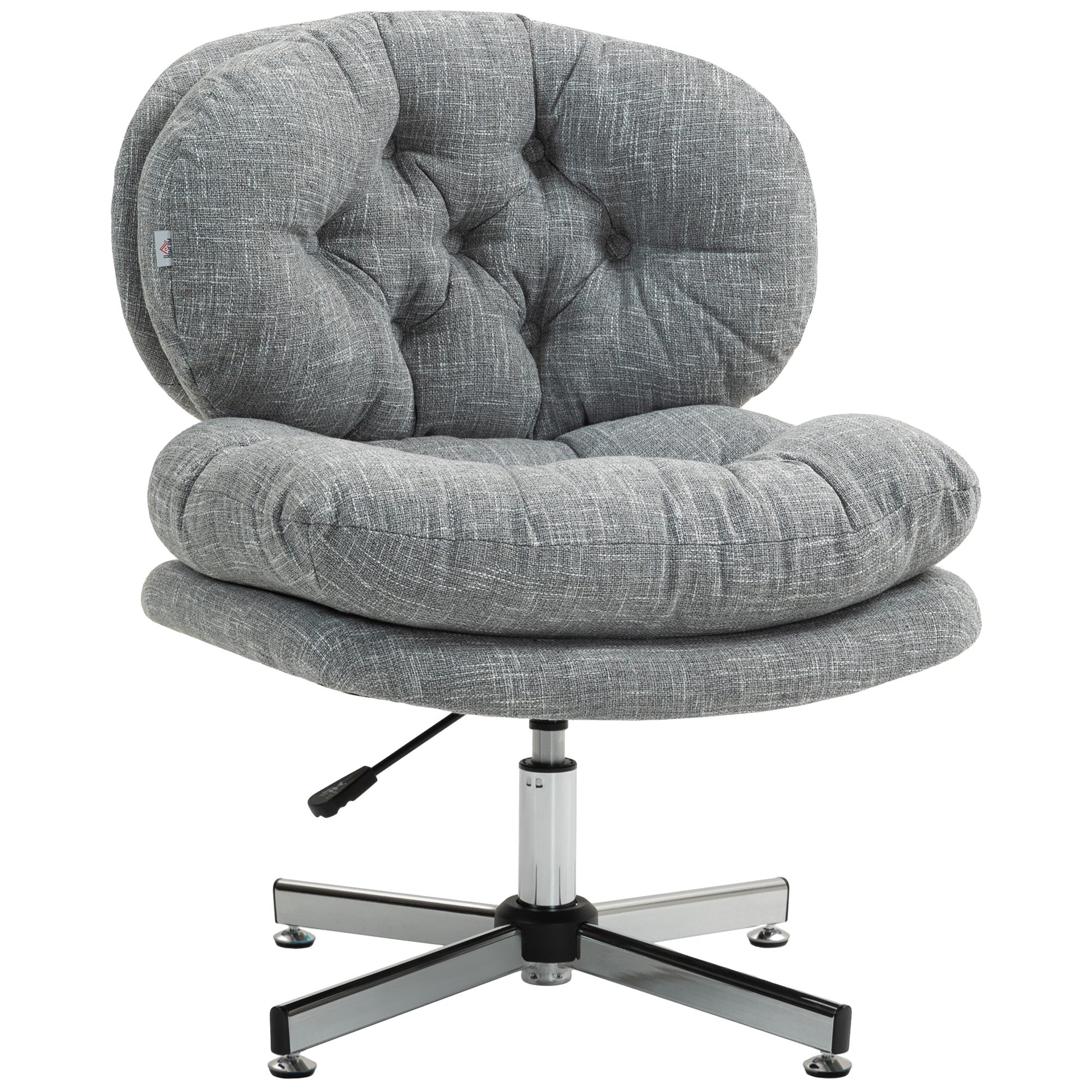 Office Chair without Armrests, Desk Chair with Wide Seat, Ergonomically Adjustable Swivel Chair with Linen Look, Tailored Seat Chair for Home Office, Gray