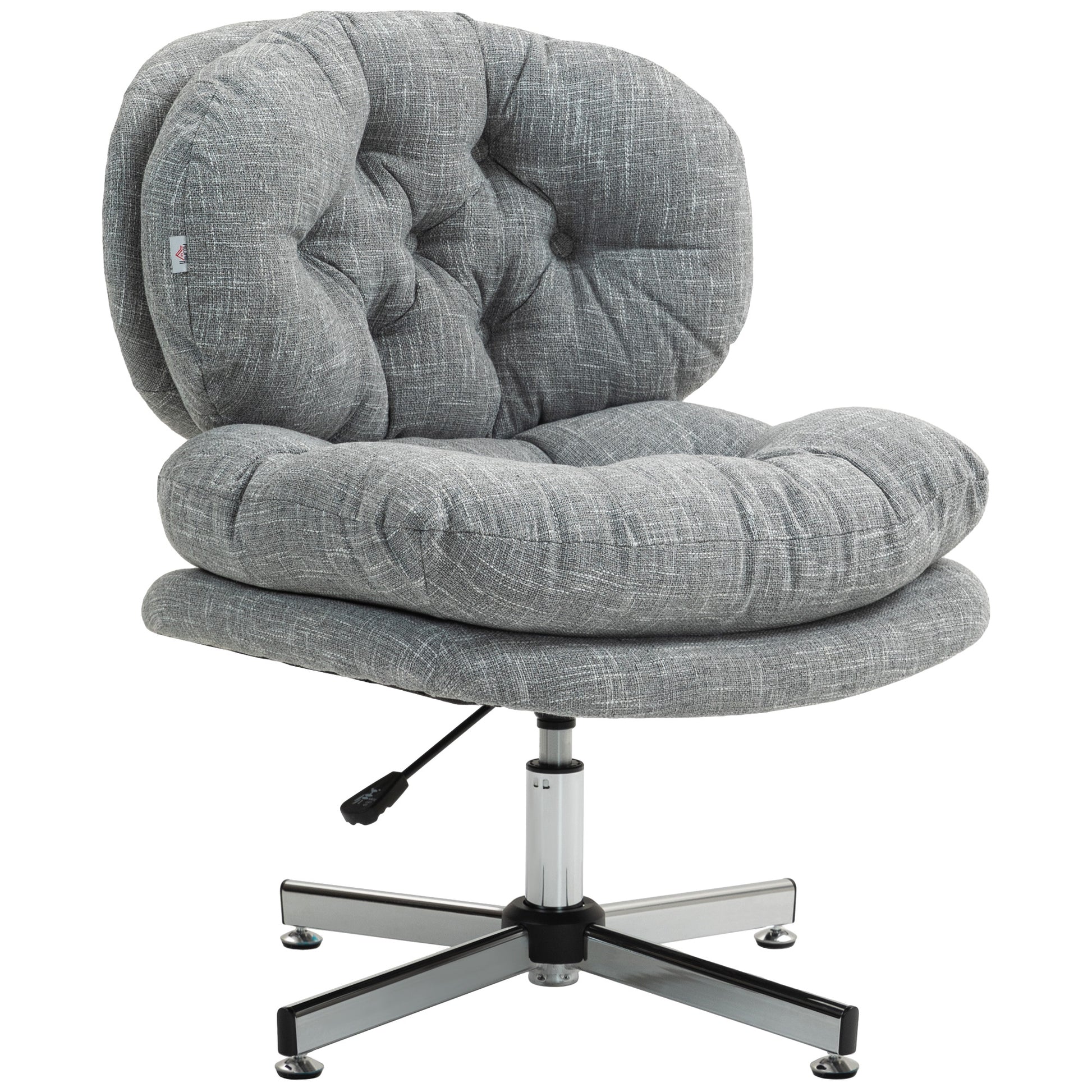 Office Chair without Armrests, Desk Chair with Wide Seat, Ergonomically Adjustable Swivel Chair with Linen Look, Tailored Seat Chair for Home Office, Gray