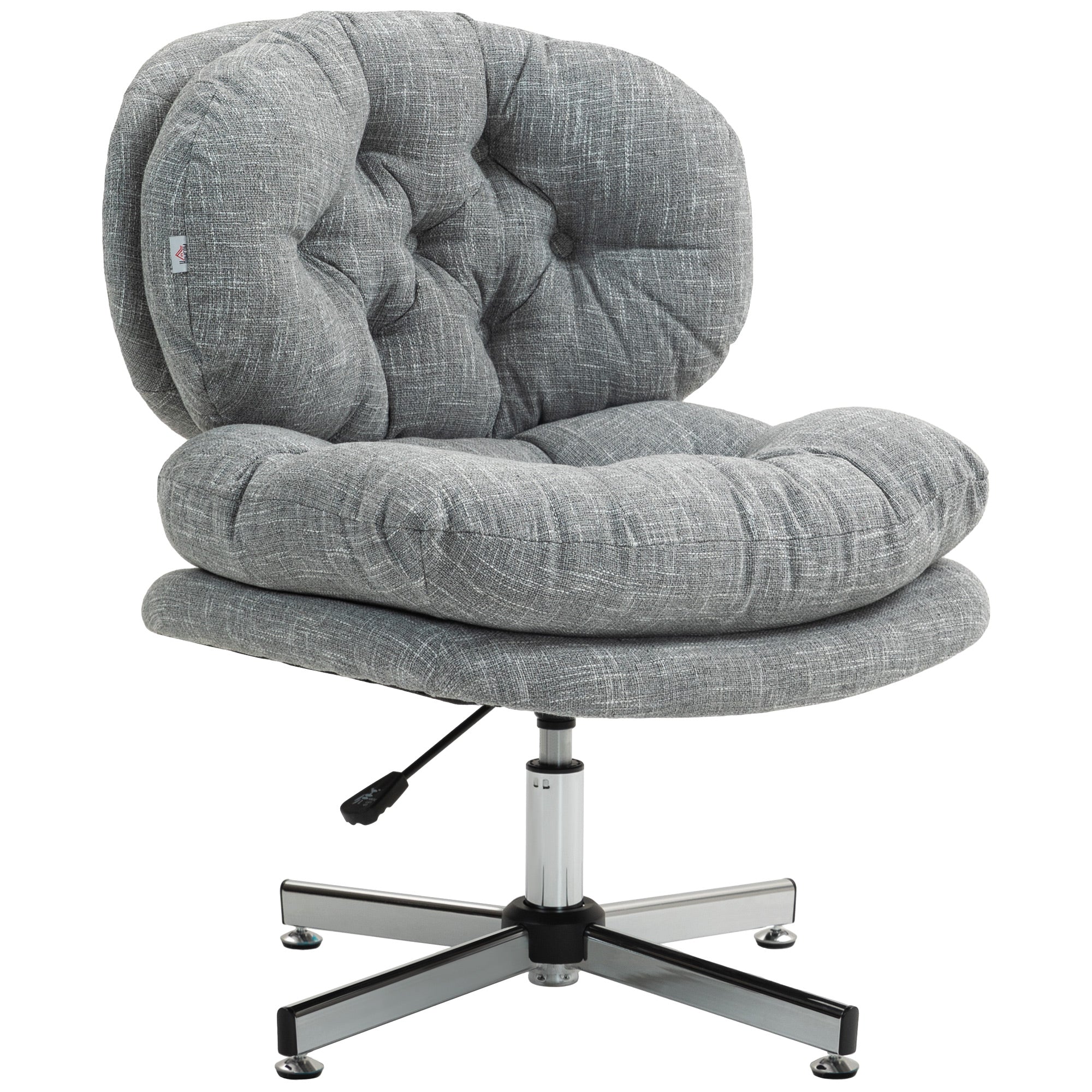 Office Chair without Armrests, Desk Chair with Wide Seat, Ergonomically Adjustable Swivel Chair with Linen Look, Tailored Seat Chair for Home Office, Gray