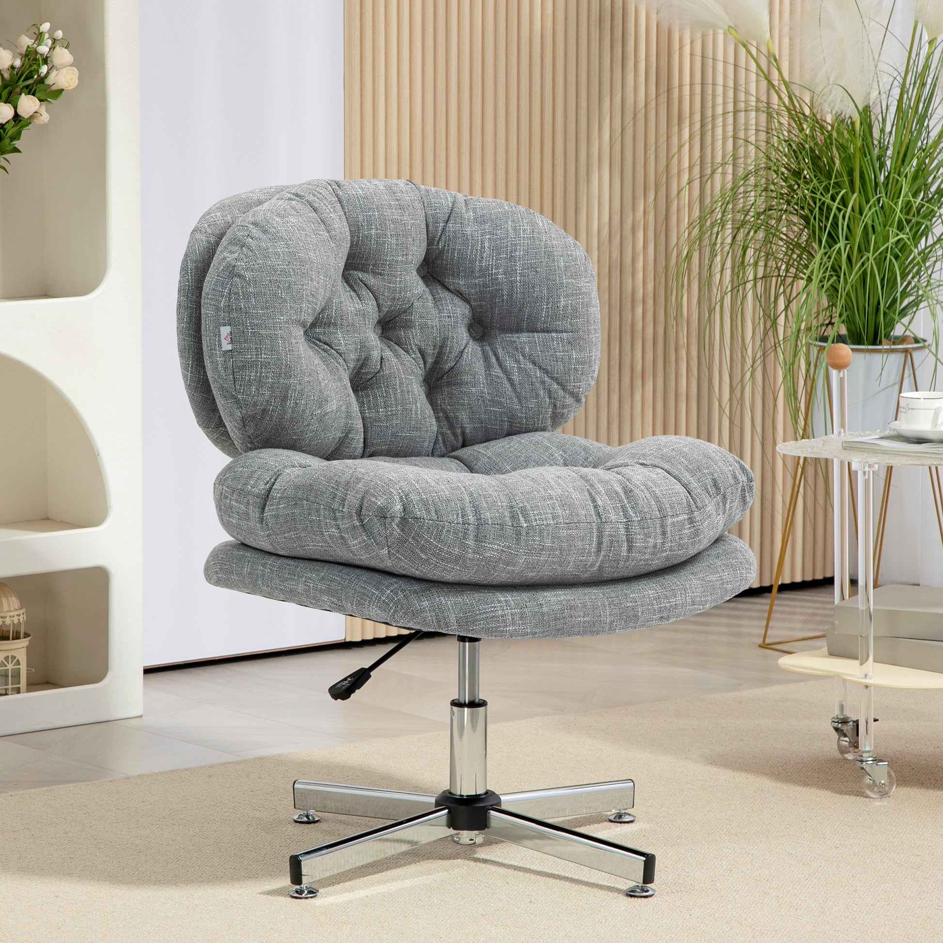 Office Chair without Armrests, Desk Chair with Wide Seat, Ergonomically Adjustable Swivel Chair with Linen Look, Tailored Seat Chair for Home Office, Gray