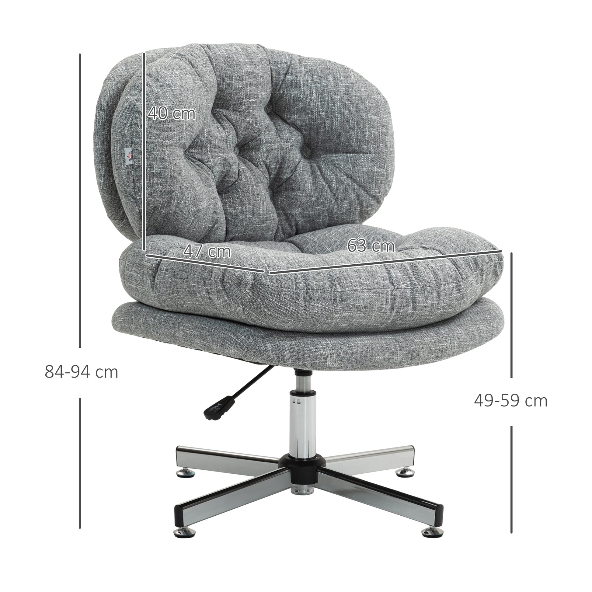 Office Chair without Armrests, Desk Chair with Wide Seat, Ergonomically Adjustable Swivel Chair with Linen Look, Tailored Seat Chair for Home Office, Gray