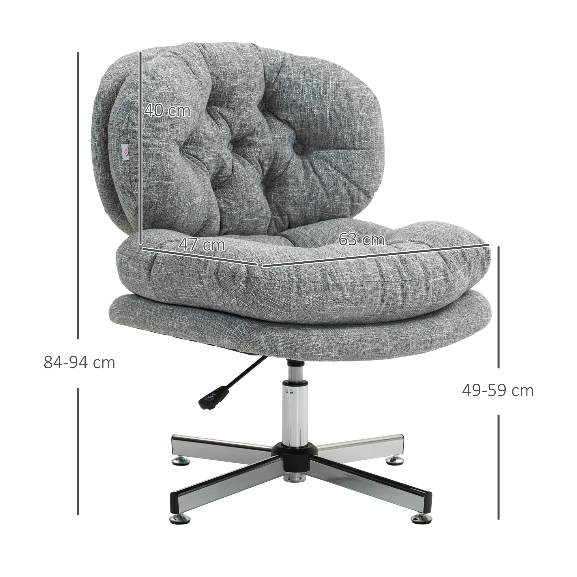 Office Chair without Armrests, Desk Chair with Wide Seat, Ergonomically Adjustable Swivel Chair with Linen Look, Tailored Seat Chair for Home Office, Gray