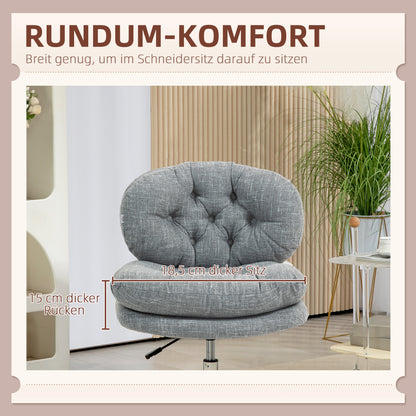 Office Chair without Armrests, Desk Chair with Wide Seat, Ergonomically Adjustable Swivel Chair with Linen Look, Tailored Seat Chair for Home Office, Gray