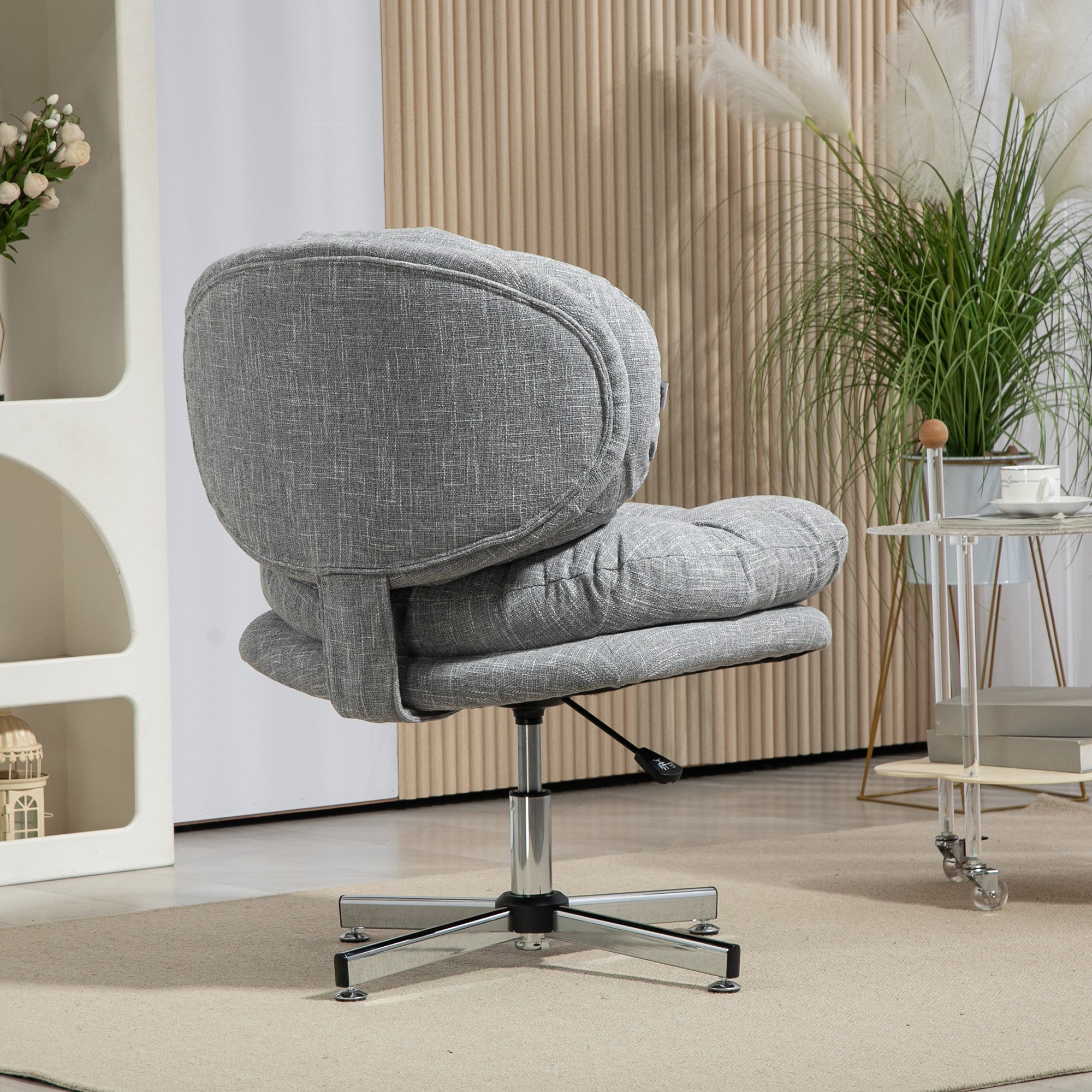 Office Chair without Armrests, Desk Chair with Wide Seat, Ergonomically Adjustable Swivel Chair with Linen Look, Tailored Seat Chair for Home Office, Gray