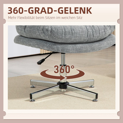 Office Chair without Armrests, Desk Chair with Wide Seat, Ergonomically Adjustable Swivel Chair with Linen Look, Tailored Seat Chair for Home Office, Gray