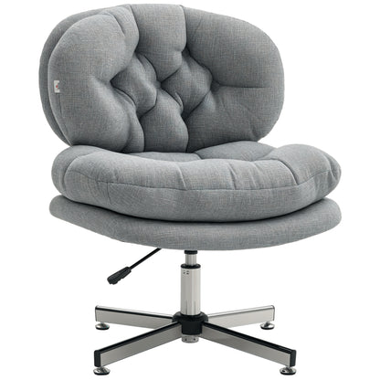 Office Chair without Armrests, Desk Chair with Wide Seat, Ergonomically Adjustable Swivel Chair with Linen Look, Tailored Seat Chair for Home Office, Gray
