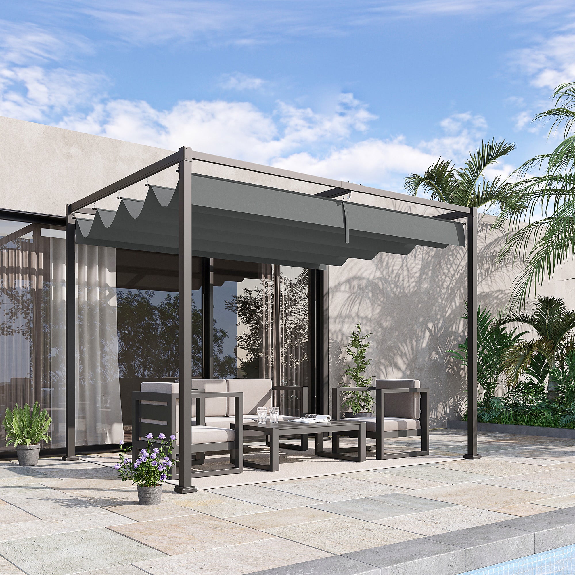 Pergola approx. 3x2m Garden Pavilion Terrace Covering Metal Freestanding Garden Pavilion with Adjustable Roof, UV Protection, Sun Protection for Terrace and Garden, Grey