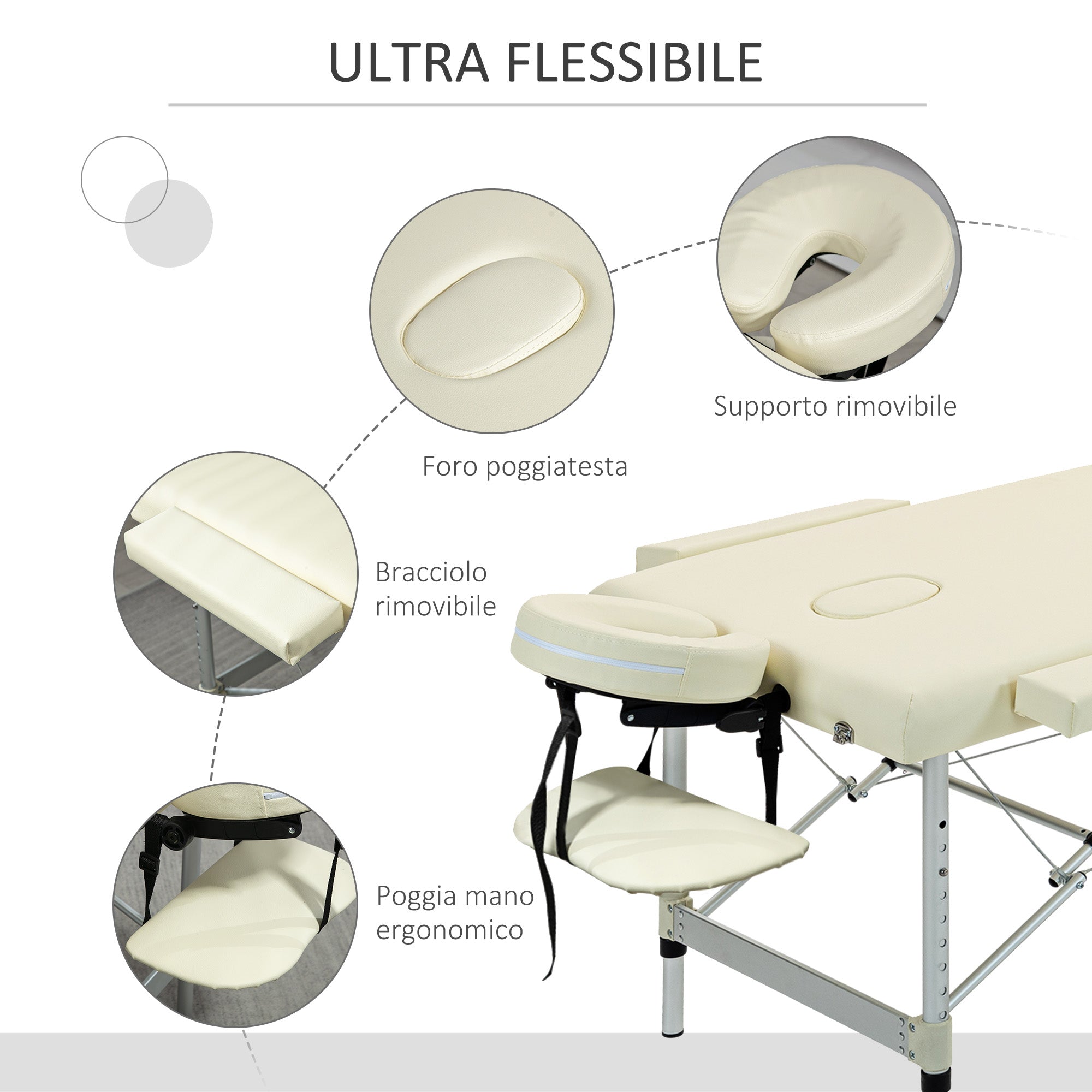 Professional Folding Massage Bed, Massage Bed with Adjustable Height and Carrying Bag for Beauticians and Therapists, White
