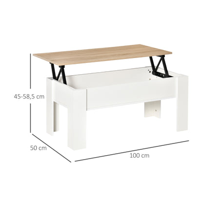 Lift-Top Coffee Table with Lift-Up Tabletop Hidden Storage Space 100x50x45-58.5 cm White and Natural