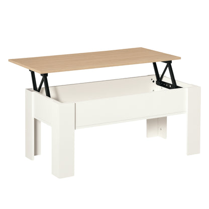 Lift-Top Coffee Table with Lift-Up Tabletop Hidden Storage Space 100x50x45-58.5 cm White and Natural