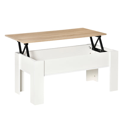 Lift-Top Coffee Table with Lift-Up Tabletop Hidden Storage Space 100x50x45-58.5 cm White and Natural