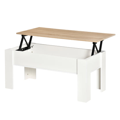 Lift-Top Coffee Table with Lift-Up Tabletop Hidden Storage Space 100x50x45-58.5 cm White and Natural