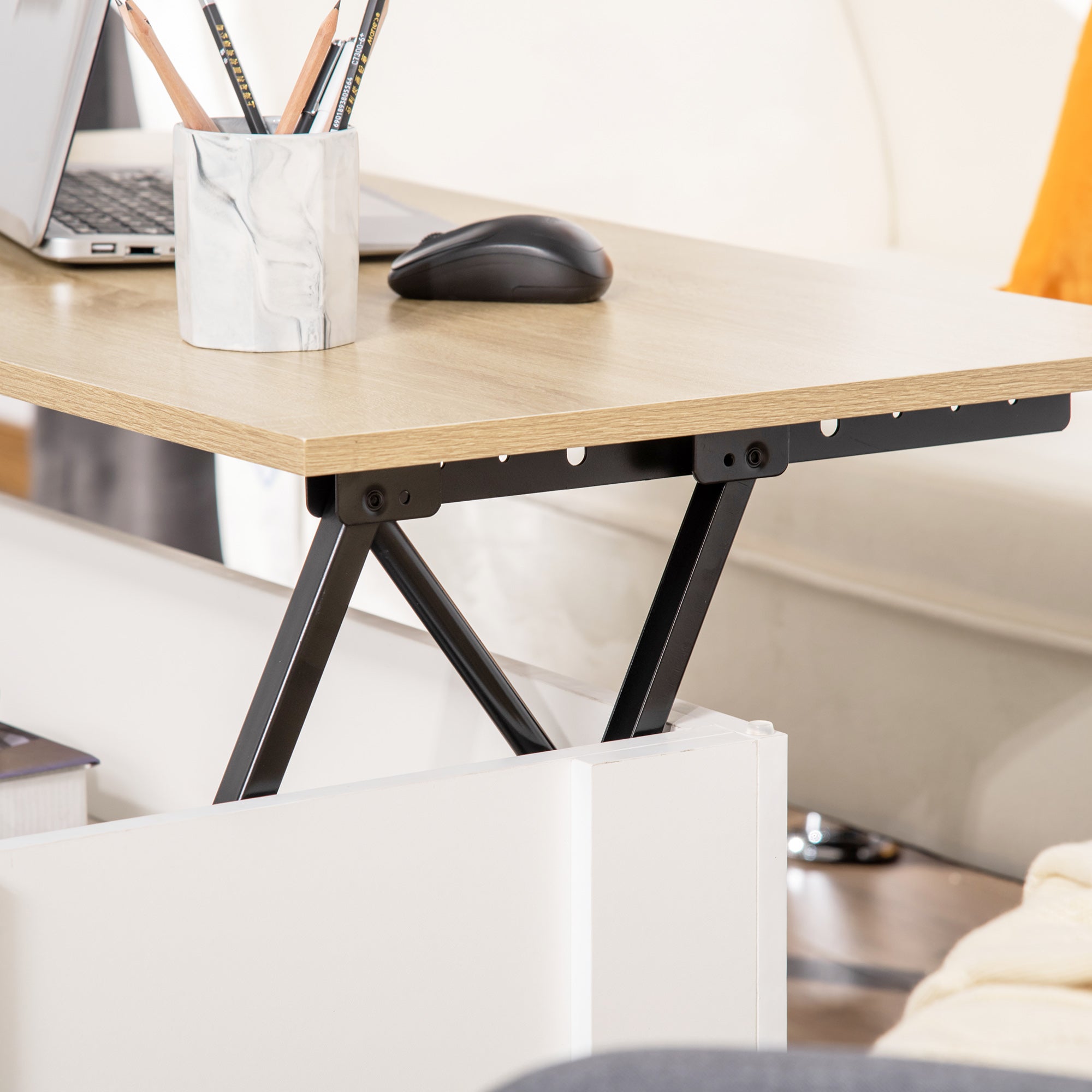 Lift-Top Coffee Table with Lift-Up Tabletop Hidden Storage Space 100x50x45-58.5 cm White and Natural