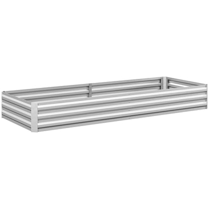 Outdoor Raised Garden Bed, Galvanized Steel Planter for Flowers and Vegetables, for Garden and Balcony, 241x90.5x30 cm, Silver