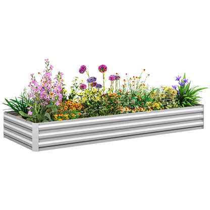 Outdoor Raised Garden Bed, Galvanized Steel Planter for Flowers and Vegetables, for Garden and Balcony, 241x90.5x30 cm, Silver