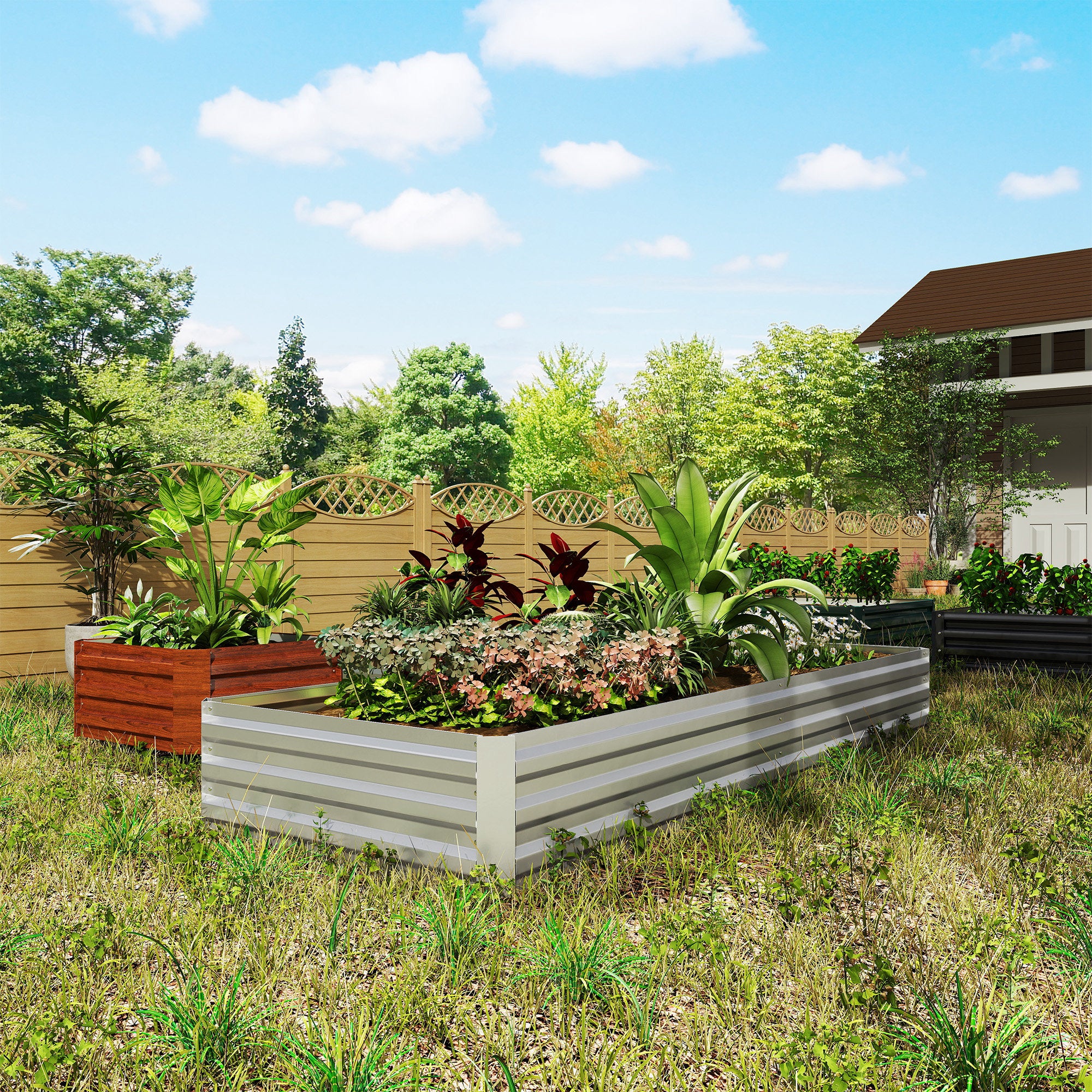 Outdoor Raised Garden Bed, Galvanized Steel Planter for Flowers and Vegetables, for Garden and Balcony, 241x90.5x30 cm, Silver