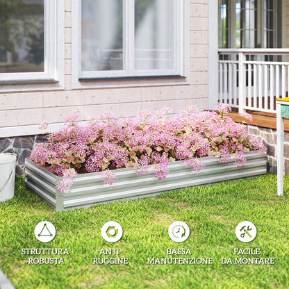 Outdoor Raised Garden Bed, Galvanized Steel Planter for Flowers and Vegetables, for Garden and Balcony, 241x90.5x30 cm, Silver