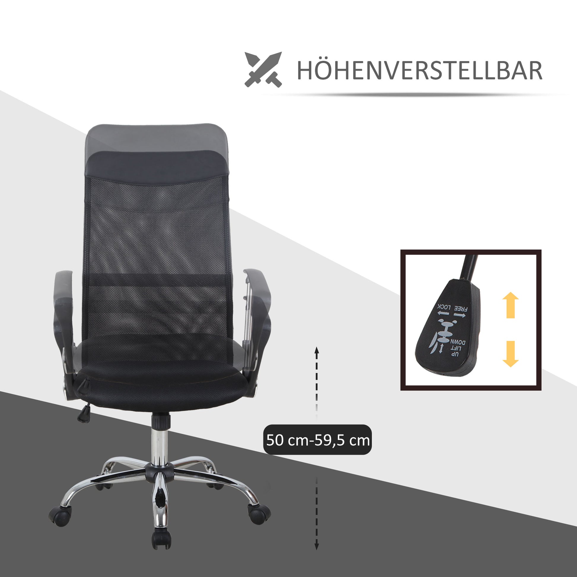 Ergonomic Office Chair, Gaming Chair, Swivel Chair with Rocking Function, Height Adjustable Desk Chair, Foam, Mesh, Black, 63 x 65 x 109-119 cm