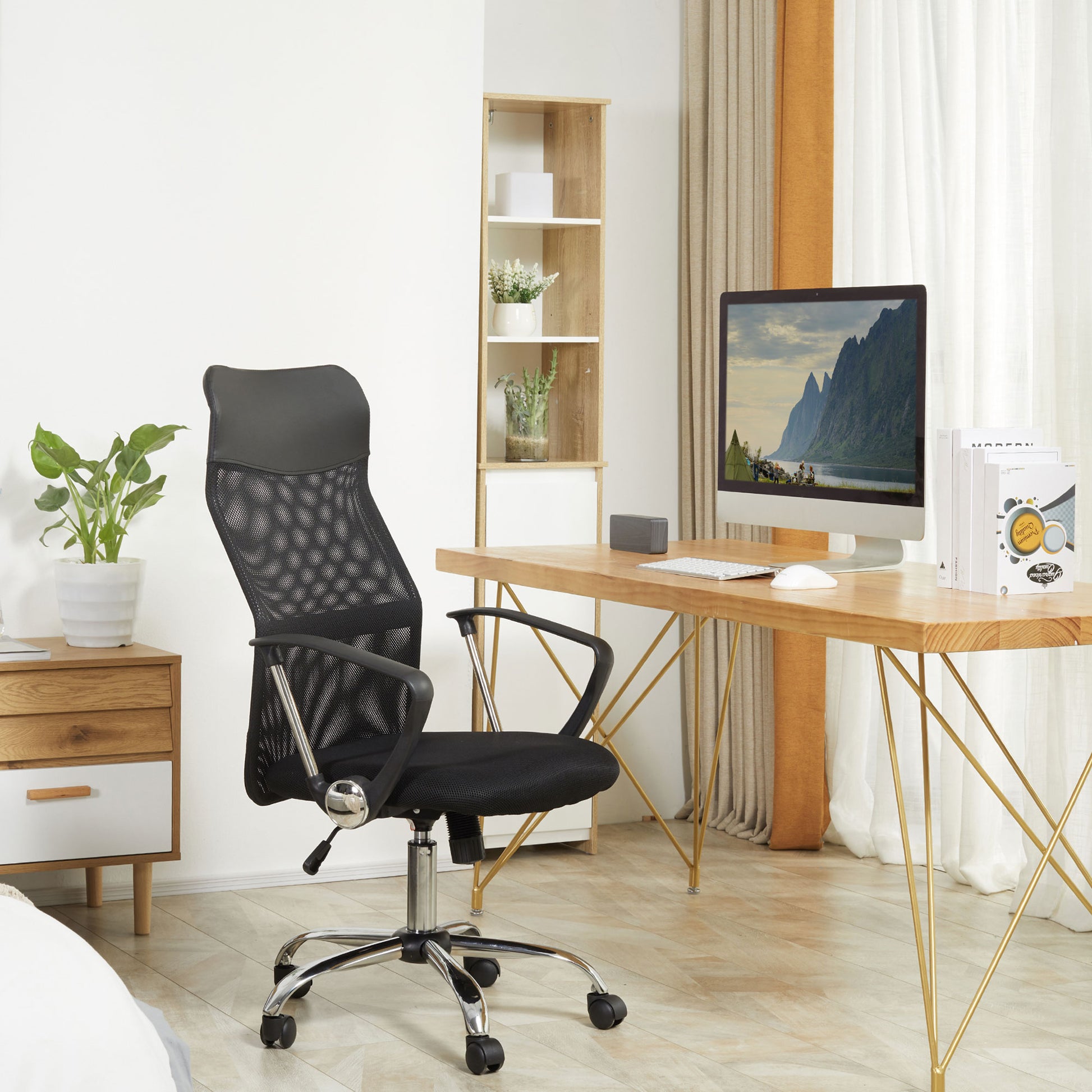 Ergonomic Office Chair, Gaming Chair, Swivel Chair with Rocking Function, Height Adjustable Desk Chair, Foam, Mesh, Black, 63 x 65 x 109-119 cm