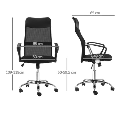 Ergonomic Office Chair, Gaming Chair, Swivel Chair with Rocking Function, Height Adjustable Desk Chair, Foam, Mesh, Black, 63 x 65 x 109-119 cm