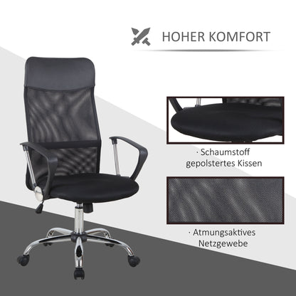 Ergonomic Office Chair, Gaming Chair, Swivel Chair with Rocking Function, Height Adjustable Desk Chair, Foam, Mesh, Black, 63 x 65 x 109-119 cm