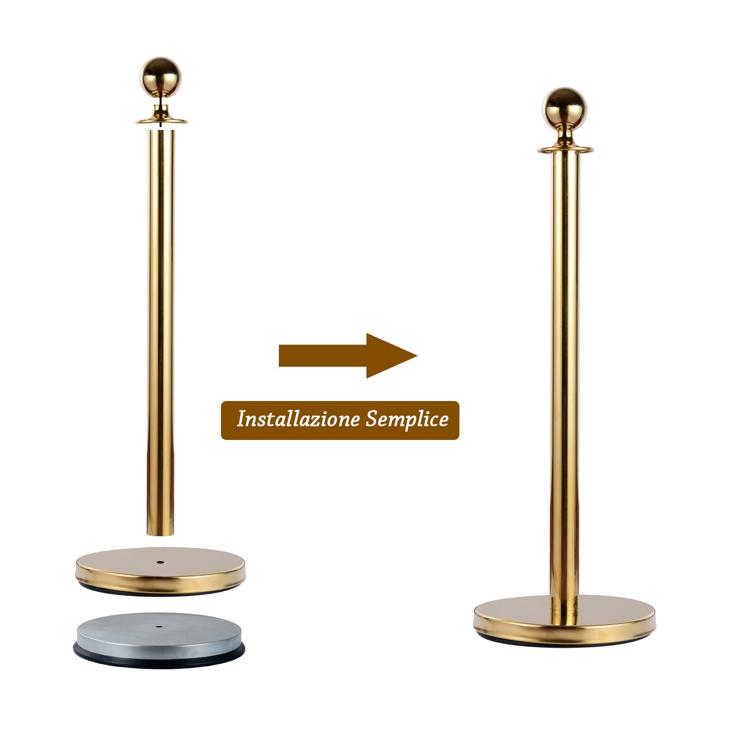 Queue Barrier Posts with Red Flannel Ropes Stainless Steel Ф32 x 95CM Gold