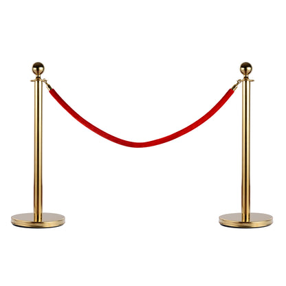 Queue Barrier Posts with Red Flannel Ropes Stainless Steel Ф32 x 95CM Gold