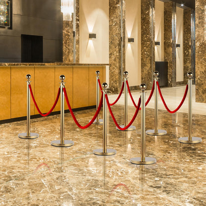 Queue Barrier Posts with Red Flannel Ropes Stainless Steel Ф32 x 95CM Gold